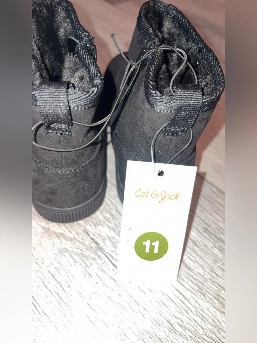 Cat & Jack Girls Size 11 Black Suede Ankle Boots Fur Lined Winter Fall New W Tag